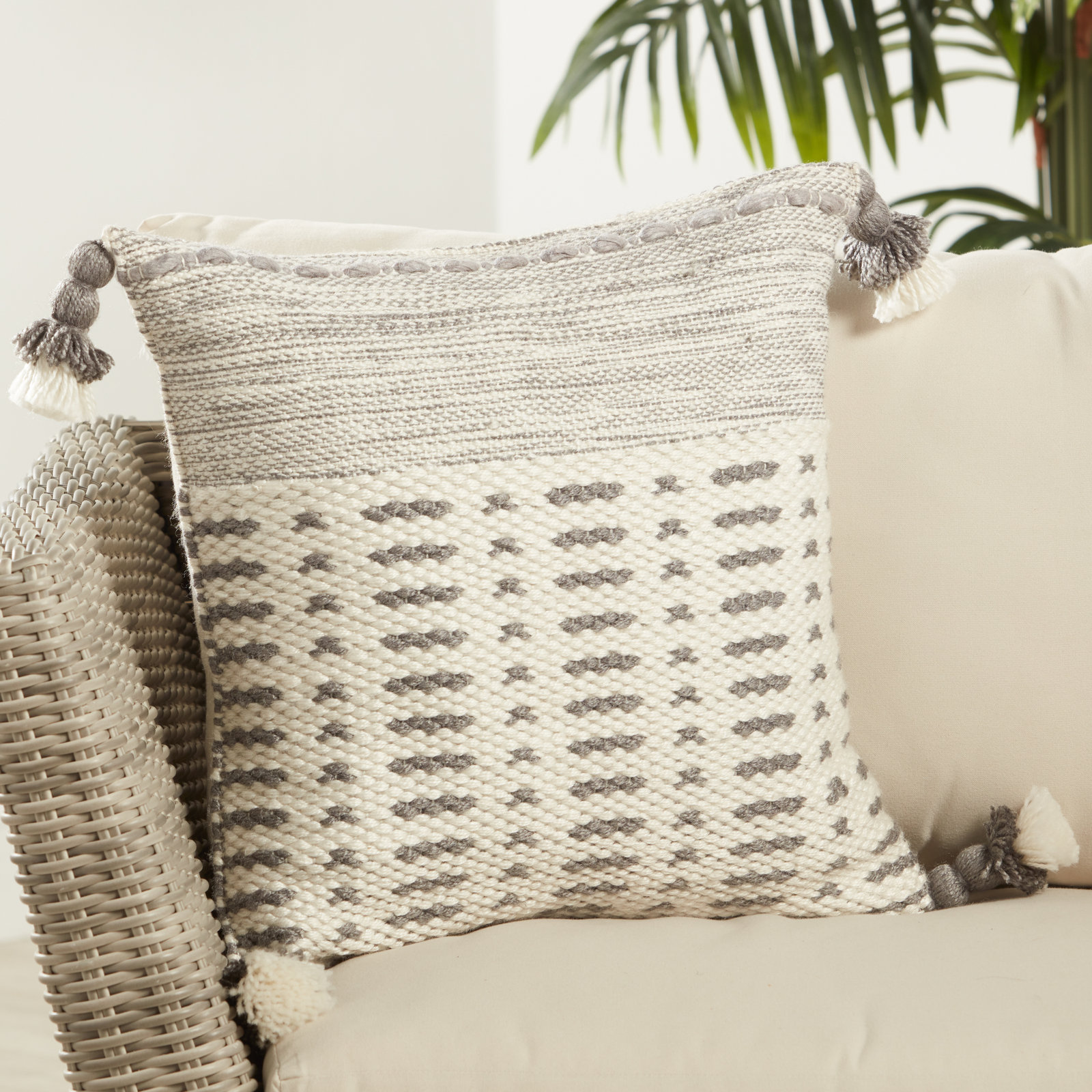 Nysa Geometric Indoor/Outdoor Throw Pillow, Gray/Ivory, No Fill