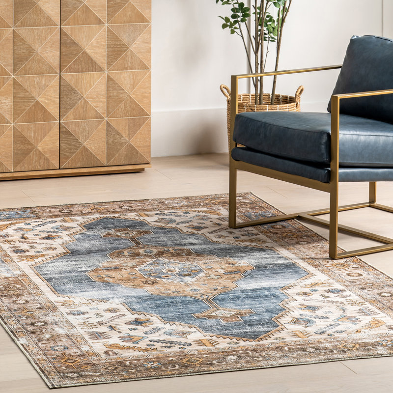 Gracie SpinClean Distressed Medallion Machine Washable Area Rug, Rectangle 5' x 8'