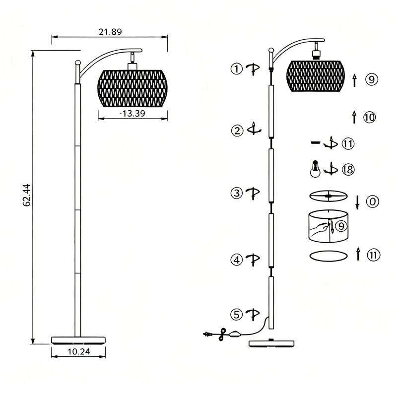 Lampe sur pied arquée / arquée avec télécommande, ampoule à intensité variable incluse, Noir mat