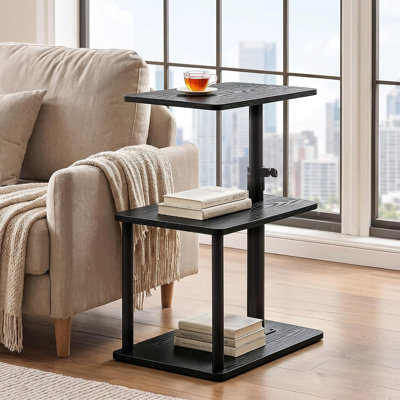 C-Shaped Swivel End Table with Storage,Height Adjust for Living Room