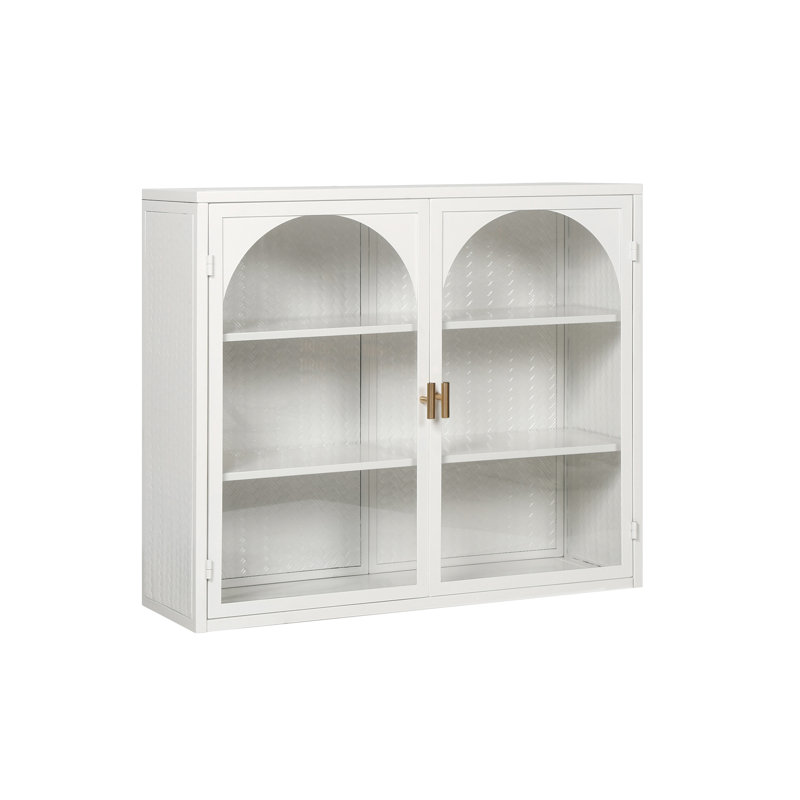 Armoire murale moderne à deux portes en verre avec rangement à trois niveaux, Blanc