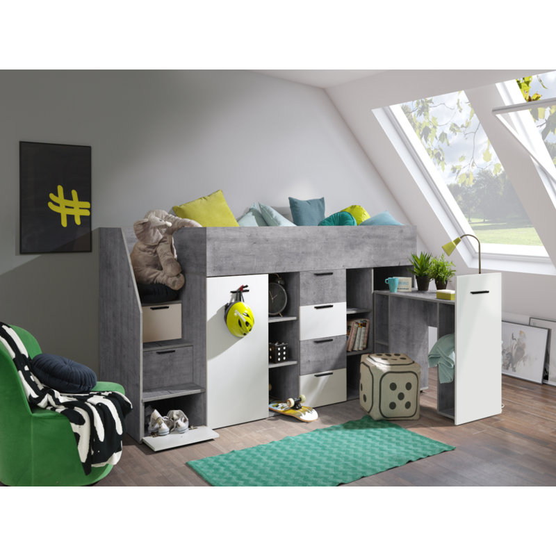 Coleen Loft Bed with Storage Included with Desk Included, White