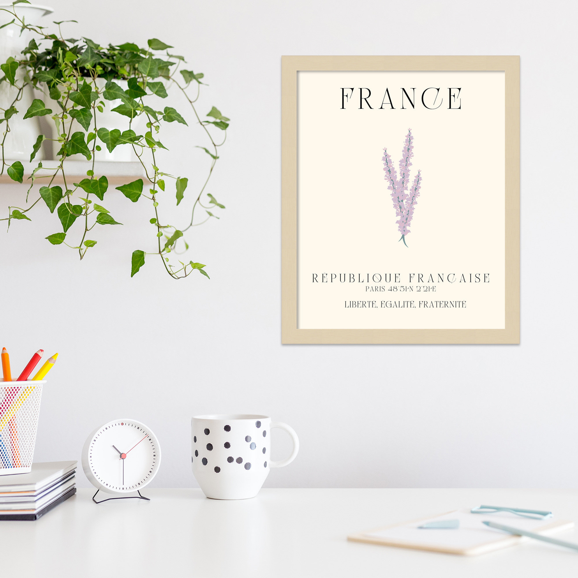 France Travel Poster French Lavender by Chayan Lewis, 14" W x 17" H x 1" D, Brown Framed