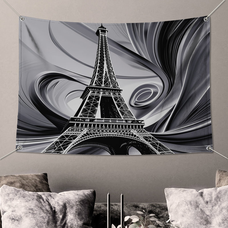 Tapisserie murale EiffelTower - Décoration murale architecture, H 50 po x l 60 po avec 4 œillets