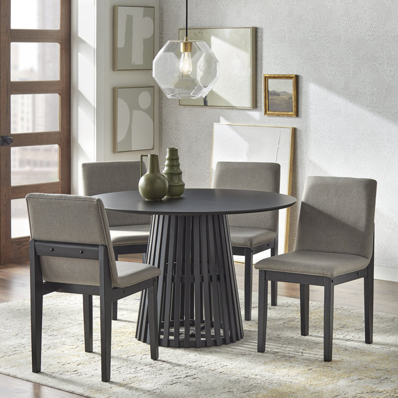 Ensemble de salle à manger en bois massif Parisi, 5 pièces : 1 table, 4 chaises, Noir
