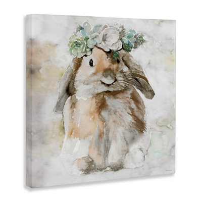 Bunny & Spring Floral Crown Canvas Wall Art by Stellar Design Studio