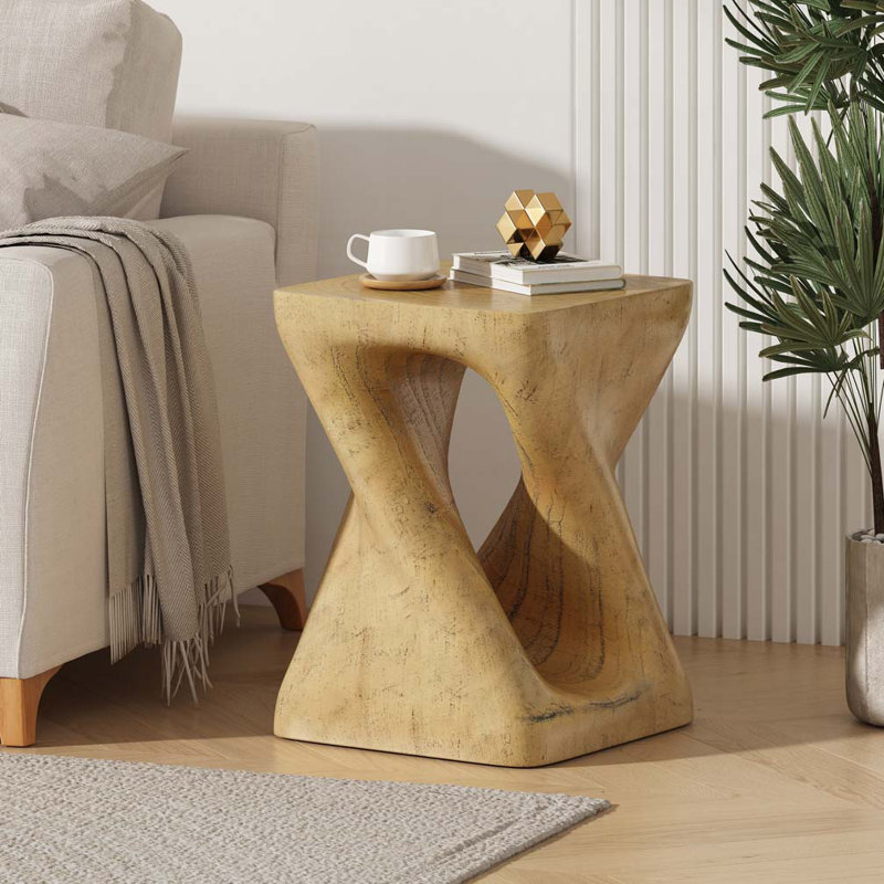MGO Twist Shape Side Table, Wood-like texture, Natural Color, Natural