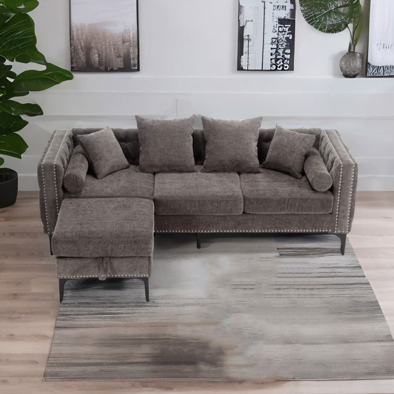 Canapé modulaire en chenille 85 po Amyliah, Gris