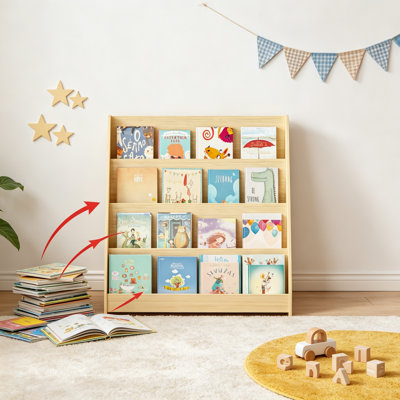 4-Tier Front Facing Kids Bookshelf, Toddler Book Display Storage Shelf for Bedroom, Playroom, Nursery & Classroom Organization
