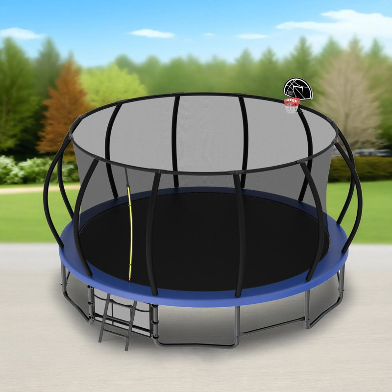 Blue 16 ft. Round Outdoor Trampoline with Enclosure Net