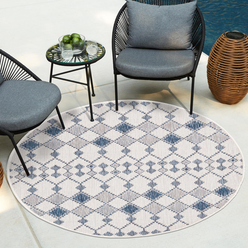 Tapis d'extérieur Preen blanc cassé, Rond 3 pi