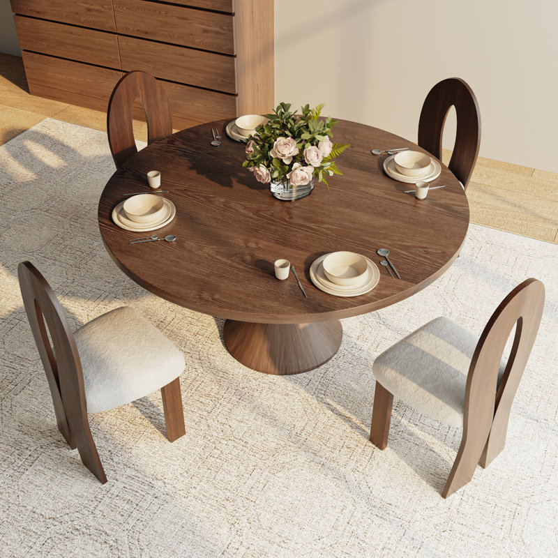 Table de salle à manger ronde en bois massif de couleur noyer foncé pour 2 à 8 personnes