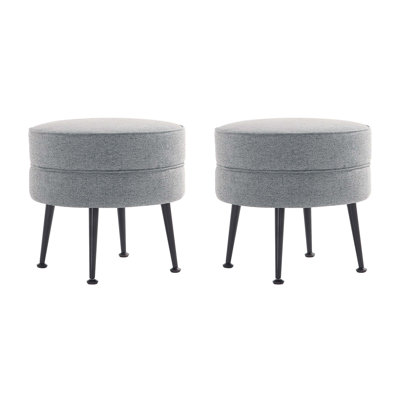 Bailey Mid-Century Modern Woven Polyester Blend Upholstered Wood Ottoman in Gray with Black Legs