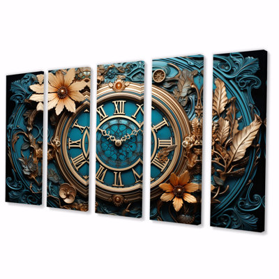 Horloge industrielle Elegance I - décoration murale tendance - 5 panneaux égaux