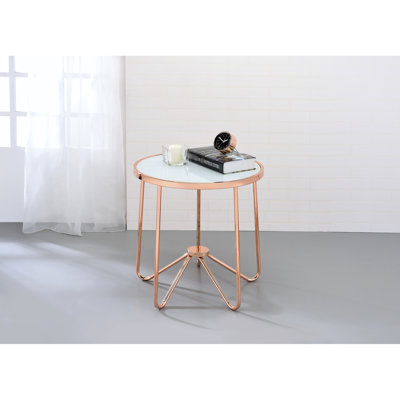 Table de bout ronde en verre dépoli rose doré, sans rangement, verre trempé de 5 mm, profondeur de 22 pouces, charge de 40 lb, table de poids de 11 lb dans la finition, base en tube de métal, 22 po x 22 po x 22 po, 11 lb