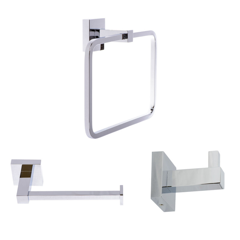 Capri 3 Piece Wall Mounted Brass Bathroom Hardware Set, Polished Chrome