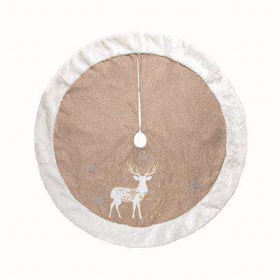 Transpac Polyester 48 in. Multicolor Christmas Elegant Reindeer Tree Skirt