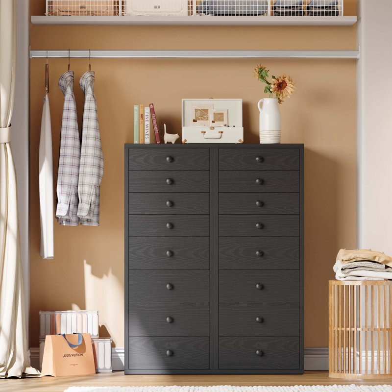 8-Drawer Dresser, Tall Narrow Storage Chest, Small Space Organizer, Walnut