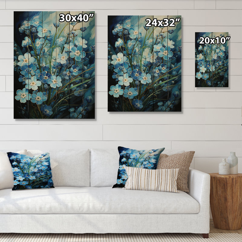 «Meadow Of Forgetmenots Flowers III» sur bois, H 40 po x l 30 po x P 0,78 po