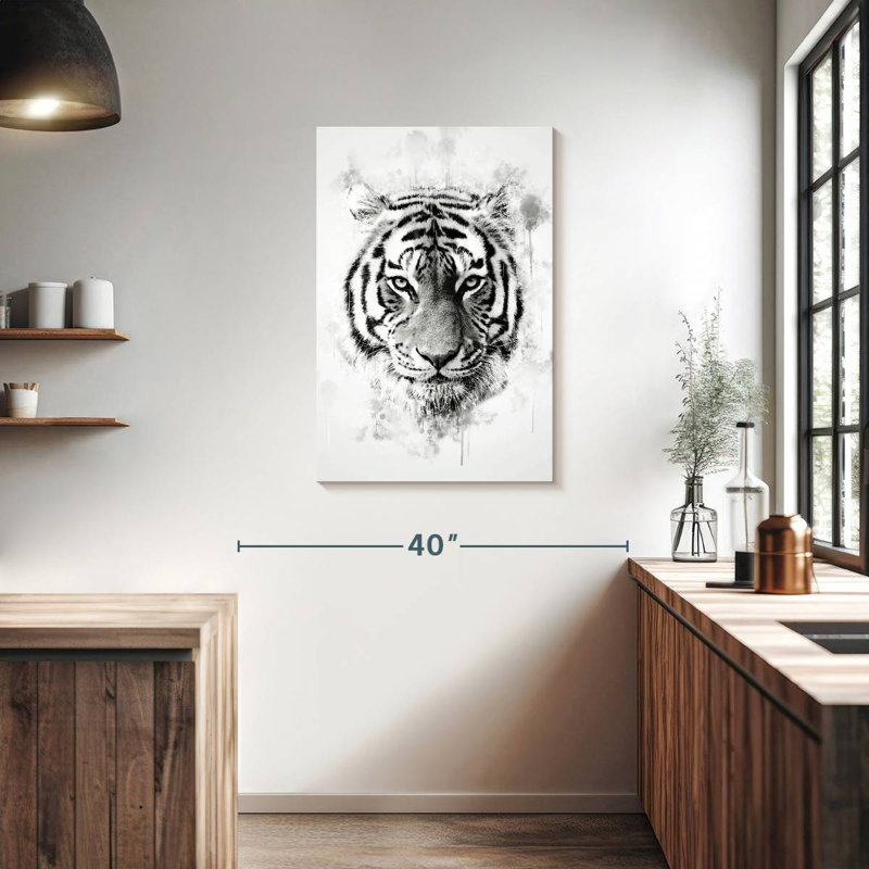 Tête de tigre Brampt noir et blanc, H 36 po x l 24 po