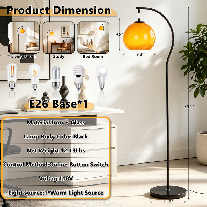 59" Arched Floor Lamp With Bulb