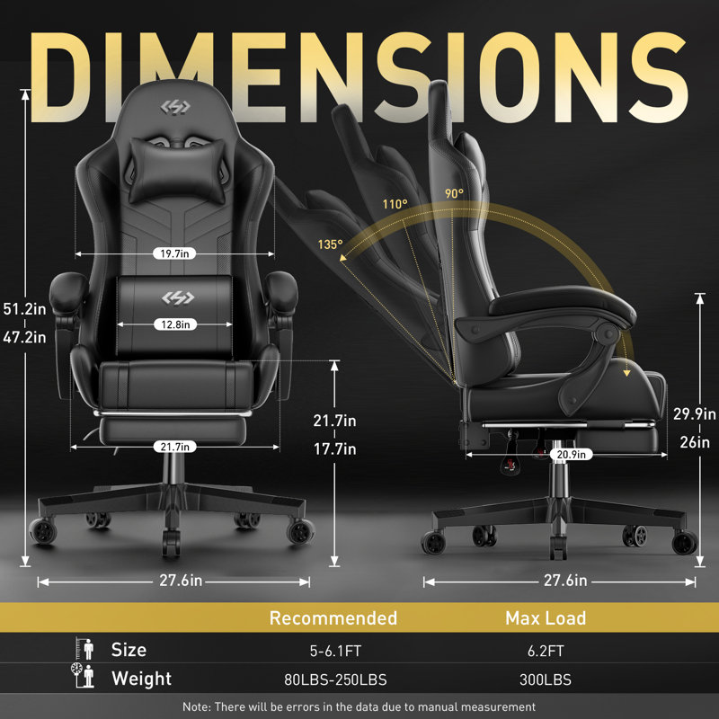 Gaming Chair with Pocket Spring Cushion, Video Game Chair, Gaming Computer Chair, Ergonomic Chairs for Adults with Headrest and Lumbar Support, Swivel PU Leather Office Chair