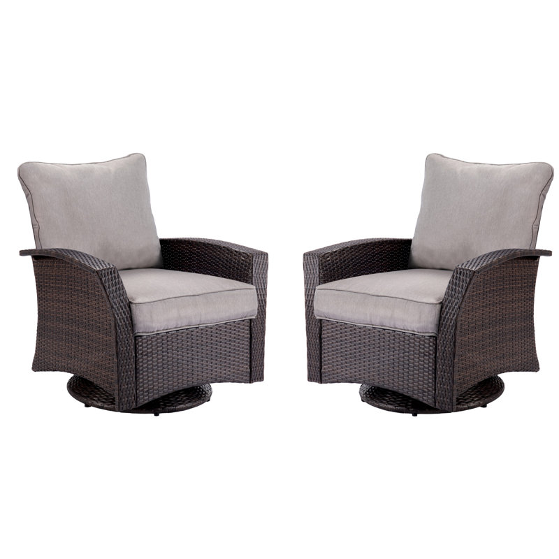 Kenshia Outdoor Rattan Swivel Lounge Chair Set, Gray