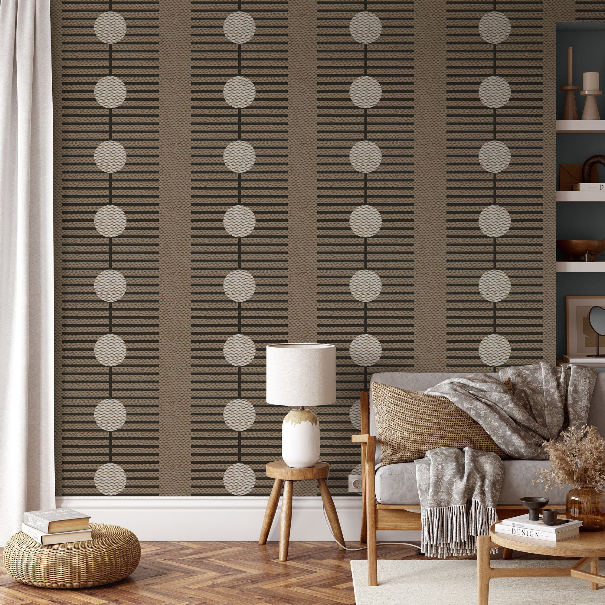 Nomalanga Peel & Stick Wallpaper Roll, Mocha/Black, Non-pasted