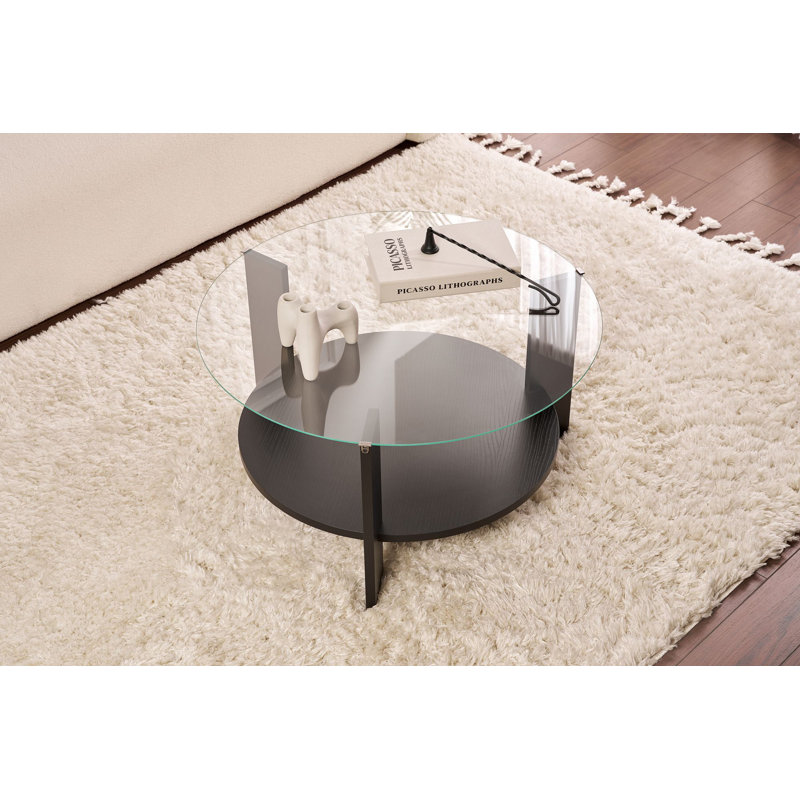 Table basse moderne avec plateau 100% verre trempé, 29,5 po x 15,7 po x 29,5 po | Structure durable en panneau de particules enduit 100% mélamine, épaisseur: 0,7 pouce | Conception élégante, parfaite pour le salon et les espaces contemporains, capaci