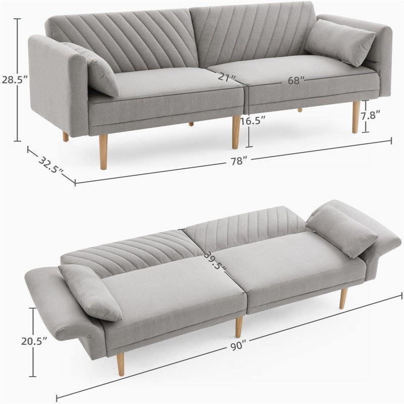 78'' Fabric Futon Sofa Bed,sofa,couch, Light Gray