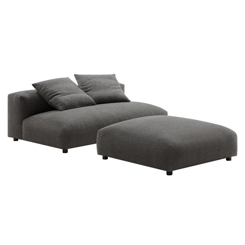 Ensemble de causeuse et repose-pieds modulaires en tissu sans accoudoirs Solace, Gris anthracite