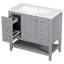 Meuble-lavabo de 36 po avec un grand lavabo rond en céramique, une armoire, trois cloisons amovibles à tiroirs, bois d'hévéa massif et planche, meuble-lavabo peint en gris, autoportant, simple monté au centre, assemblage