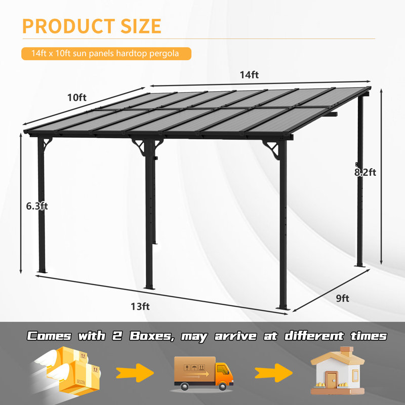 12 Ft. W x 10 Ft. D Outdoor Metal Pergola with Sloped Roof Patio Gazebo for Backyard, Black, 12 Ft. W x 10 Ft. D