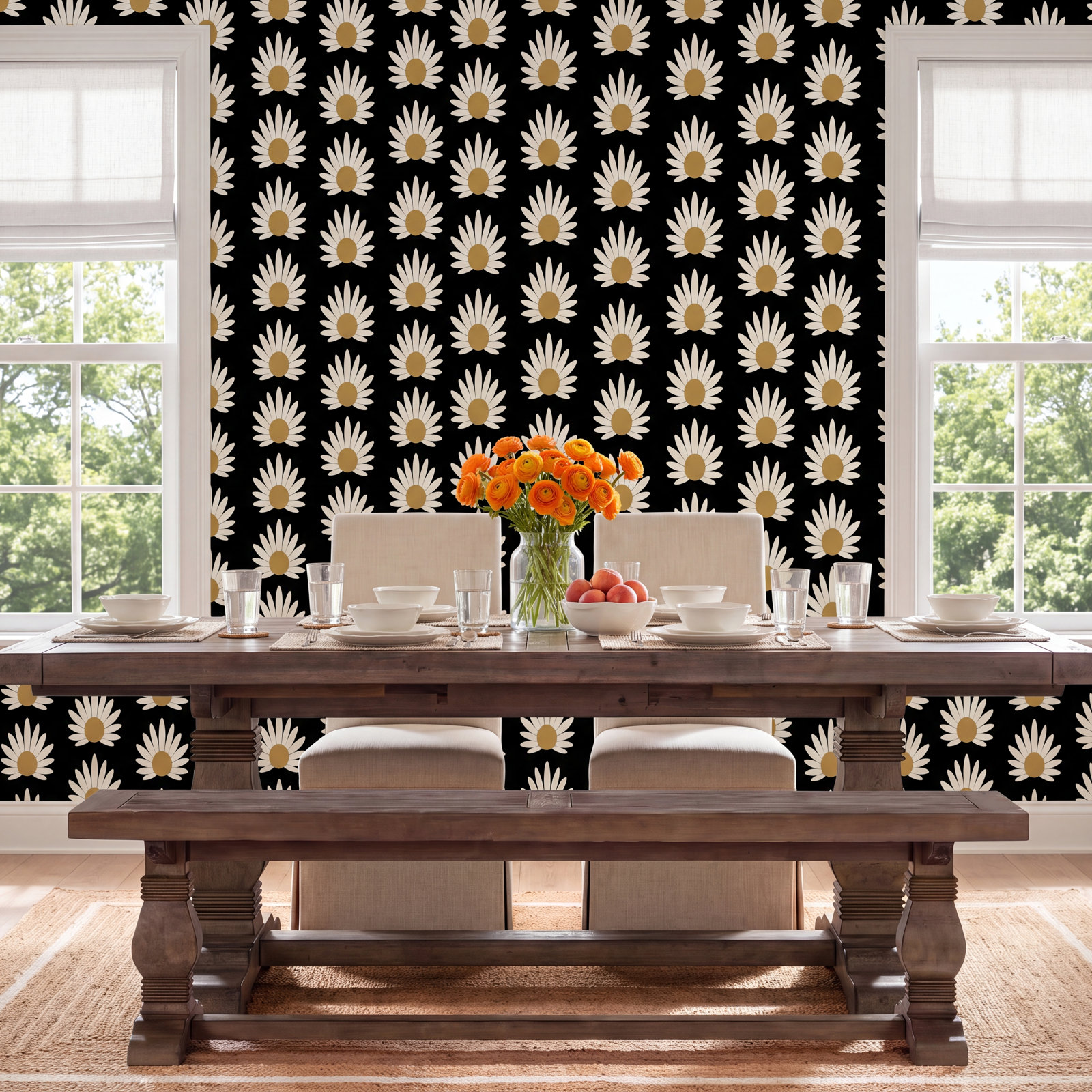 Fleur Peel & Stick Floral Wallpaper, Black