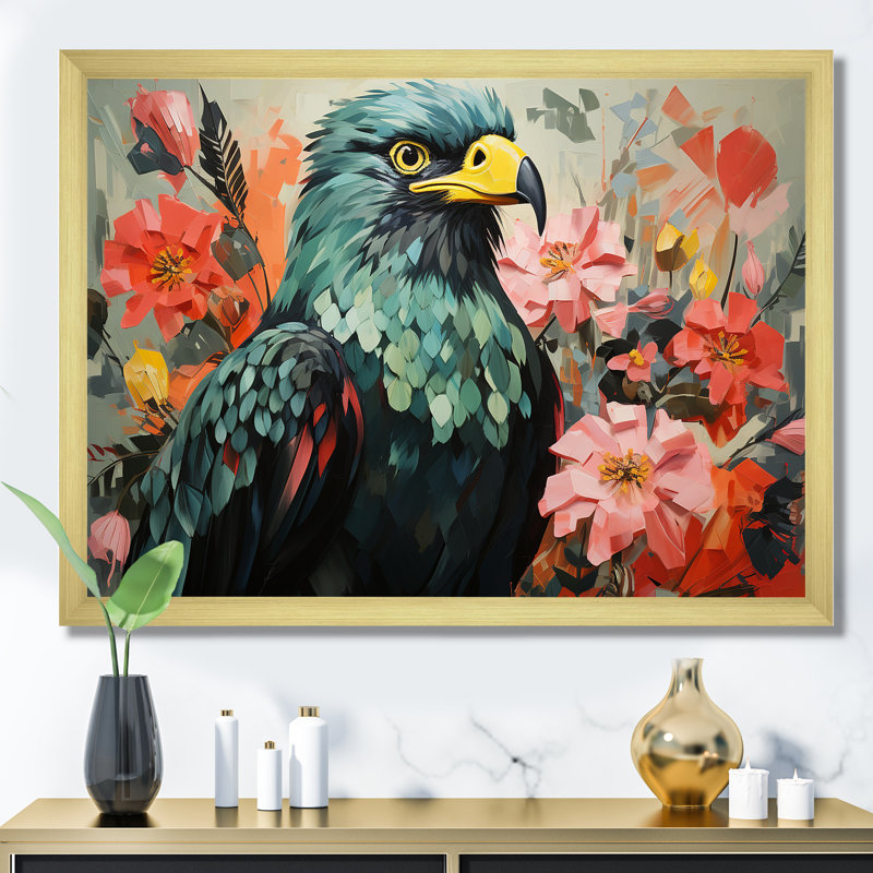 Green Green Vibrant Floral Portrait - aigle, art mural, Cadre doré à coins fermés, H 30 po x l 40 po x P 1,5 po