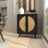 Maxfield Wood Geometric Cane Front 1 Shelf and 2 Doors Geometric Black Cabinet