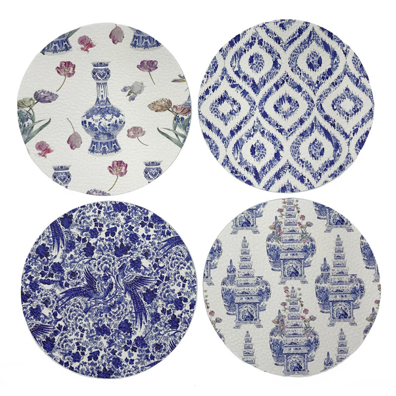 Sous-verres ronds en cuir Royal Delft
