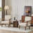 Set Of 2 Beige Suede Cushioned Solid Wood Armchairs