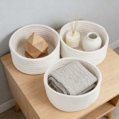 Ensemble de 3 paniers de rangement en corde de coton tissé, mini paniers de rangement naturels pour la décoration intérieure, la salle de bain, la chambre de bébé et l'organisation de petits articles