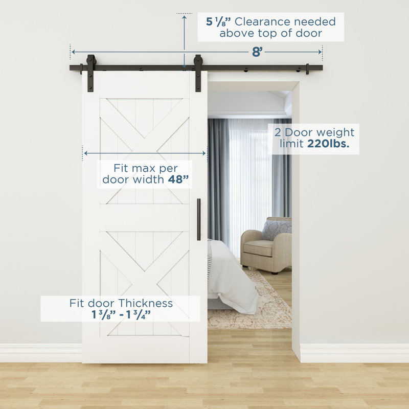 96" Matte Black Steel Barn Door Hanger Kit