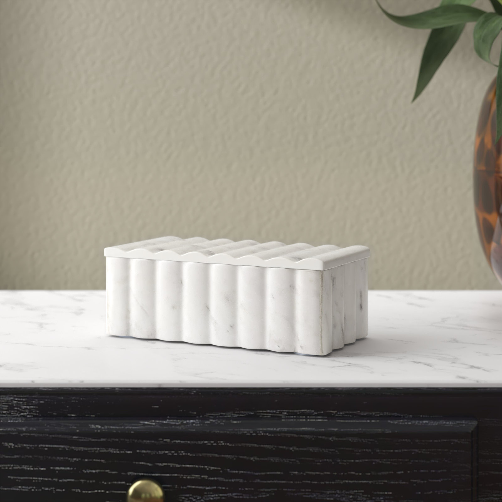 Neutral White Marble Storage Box Contemporary Textured - 7" x 4" x 3"