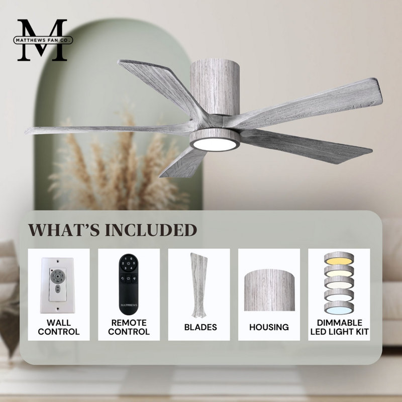 Irene Flushmount Light Kit 5 Blade LED Ceiling Fan, Barn Wood Tone, 52", Barn Wood Tone