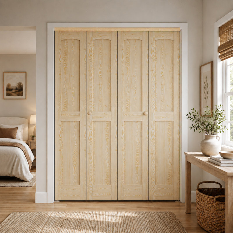 Double porte pliante 72 po x 80 po à double noyau blanc apprêté avec ensemble de quincaillerie d'installation, Pine