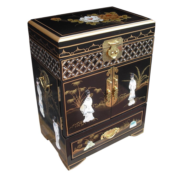 Tall Mother of Pearl Oriental Chinese Jewellery Box