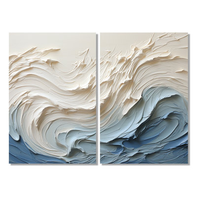 Vague blanche et bleue style Papercut - décoration murale bord de mer beige