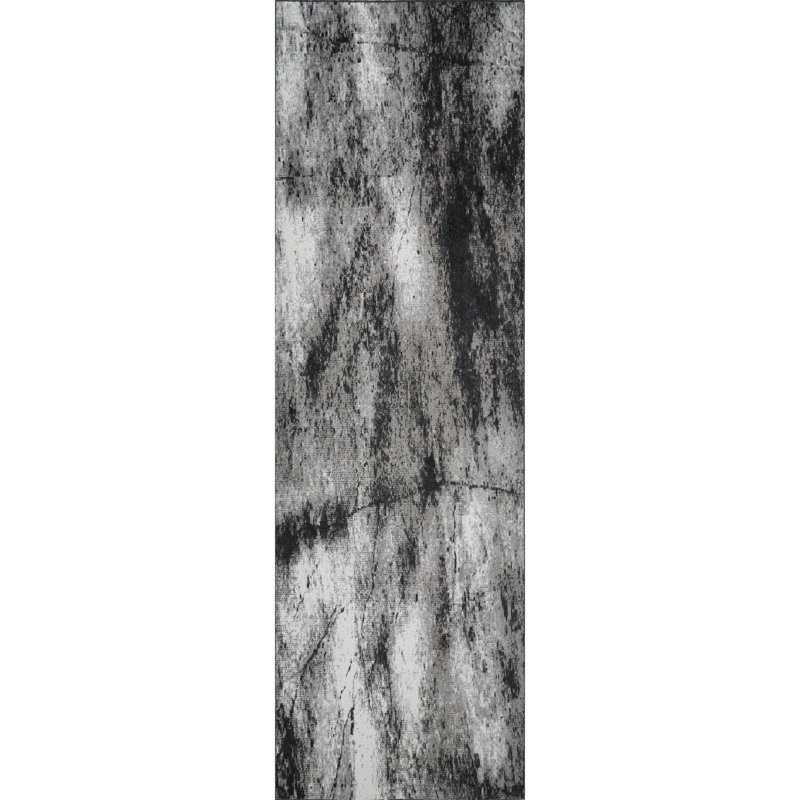 Machine Washable Felix Gray/Black Rug, Runner 2'6'' x 8'