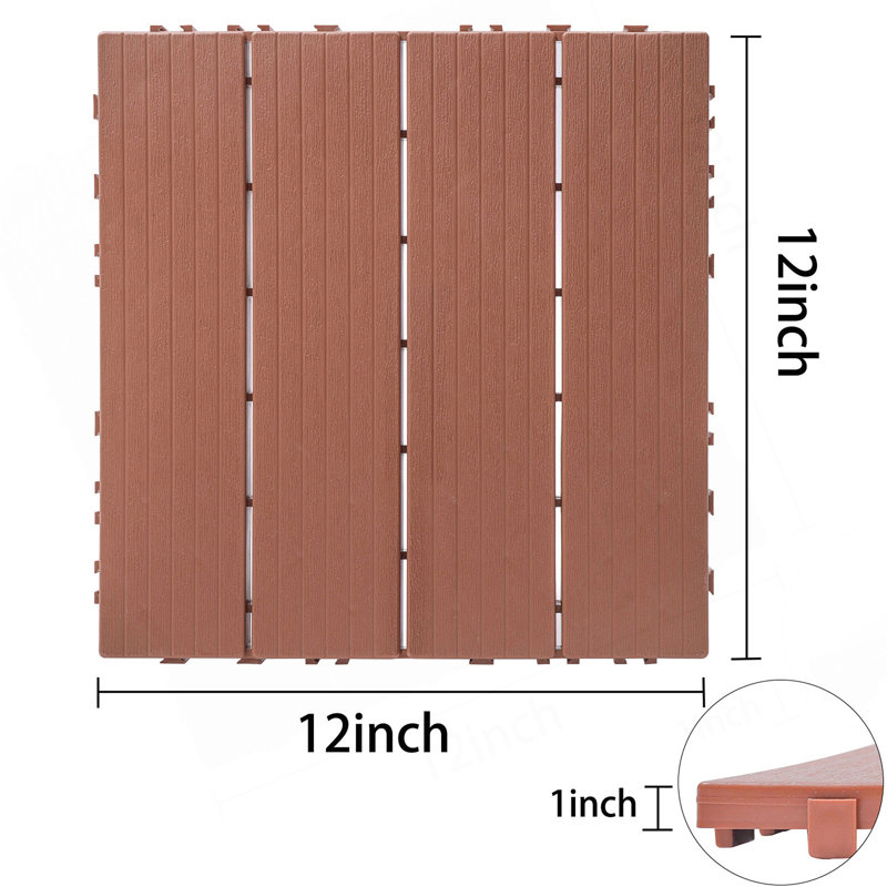 Carreaux de terrasse emboîtables en plastique, 12,00 po x 12,00 po (paquet de 44), plancher de patio extérieur imperméable pour toutes les saisons
