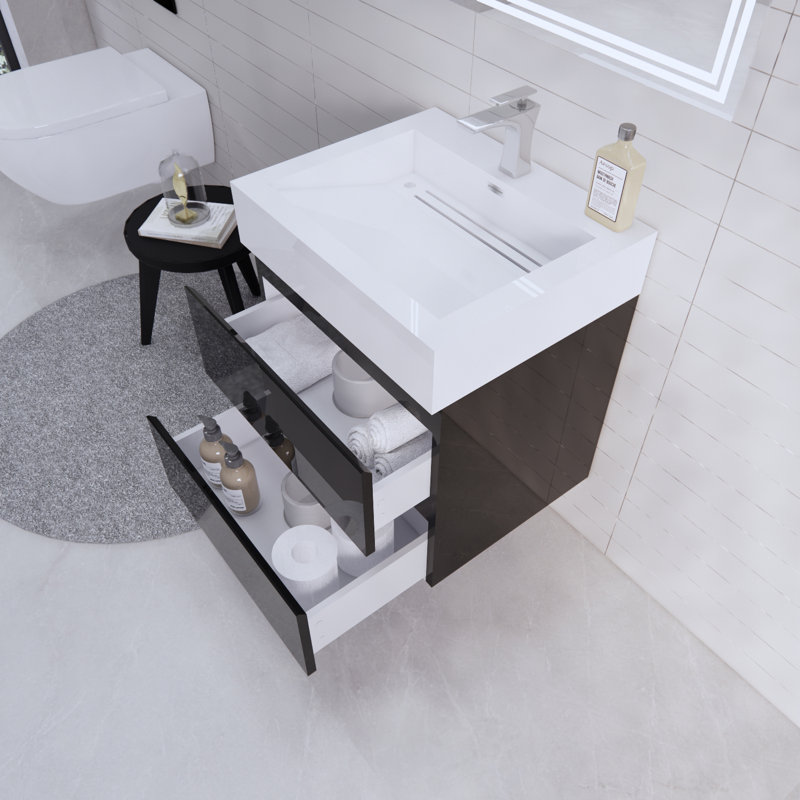 Babajide Bathroom Vanity with Acrylic Top, Glossy Black