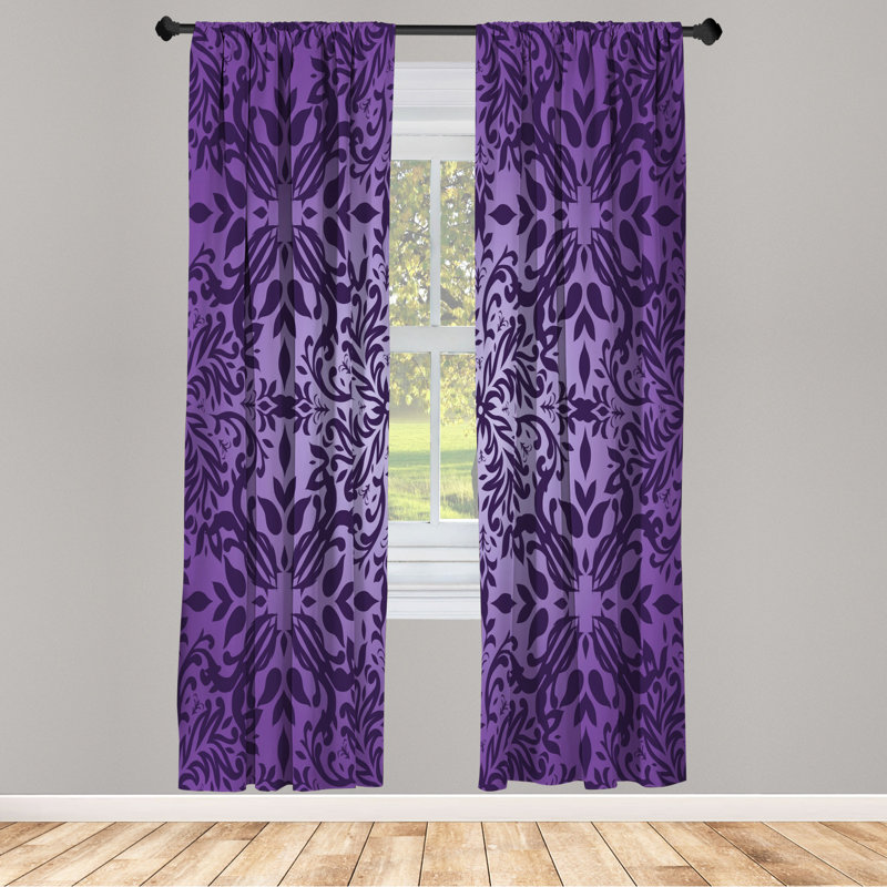 Microfiber Floral Semi-Sheer Rod Pocket Curtain Panels, 28" W x 84" L, Eggplant/Violet