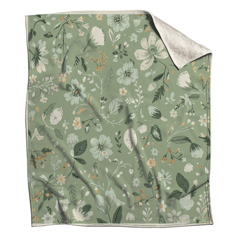 Green Floral Pattern Blankets, 50in W x 60in H
